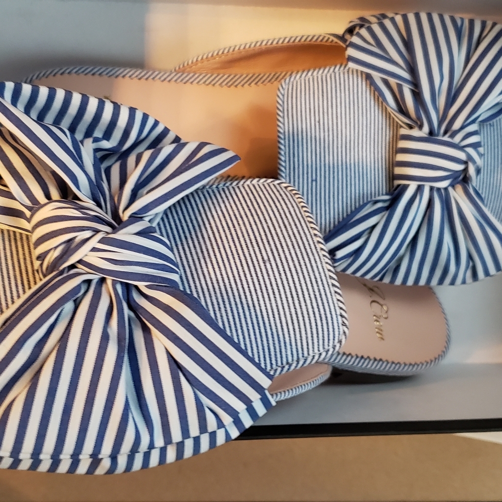 J Crew striped bow slides NIB